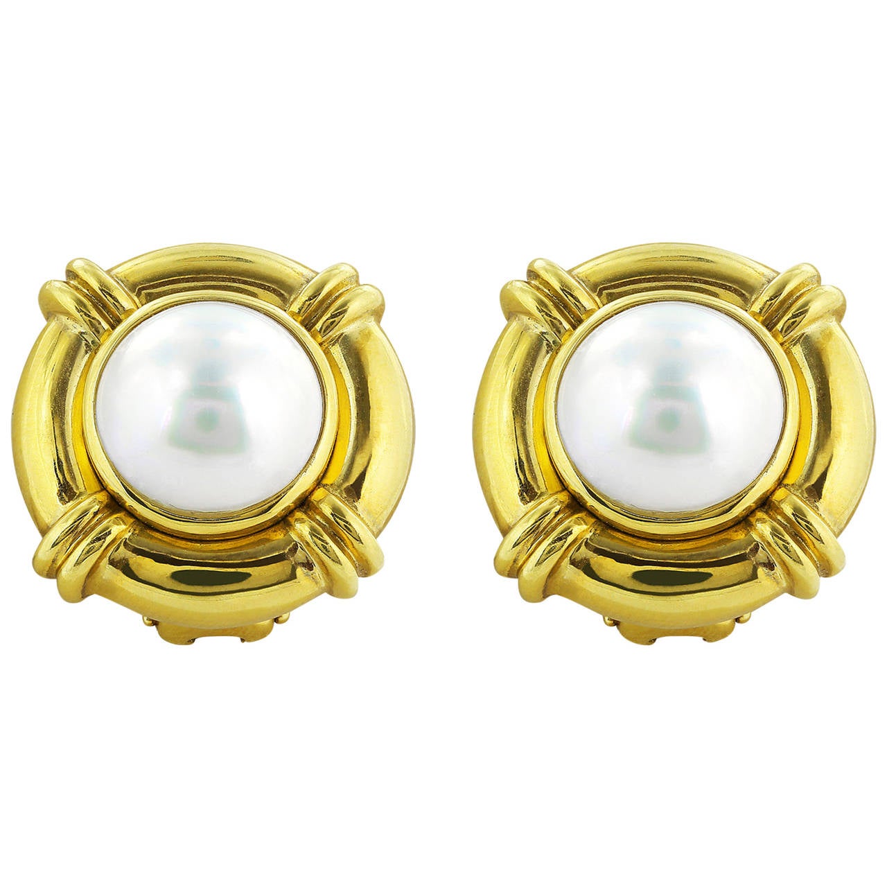 Mabe Pearl and Gold Earrings For Sale