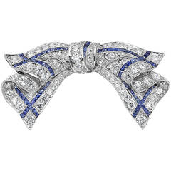 Art Deco 5.00 Carat Diamond and Sapphire Bow Brooch