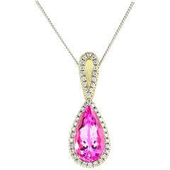 4.06 Carat Pink Topaz, Diamond and Gold Pendant