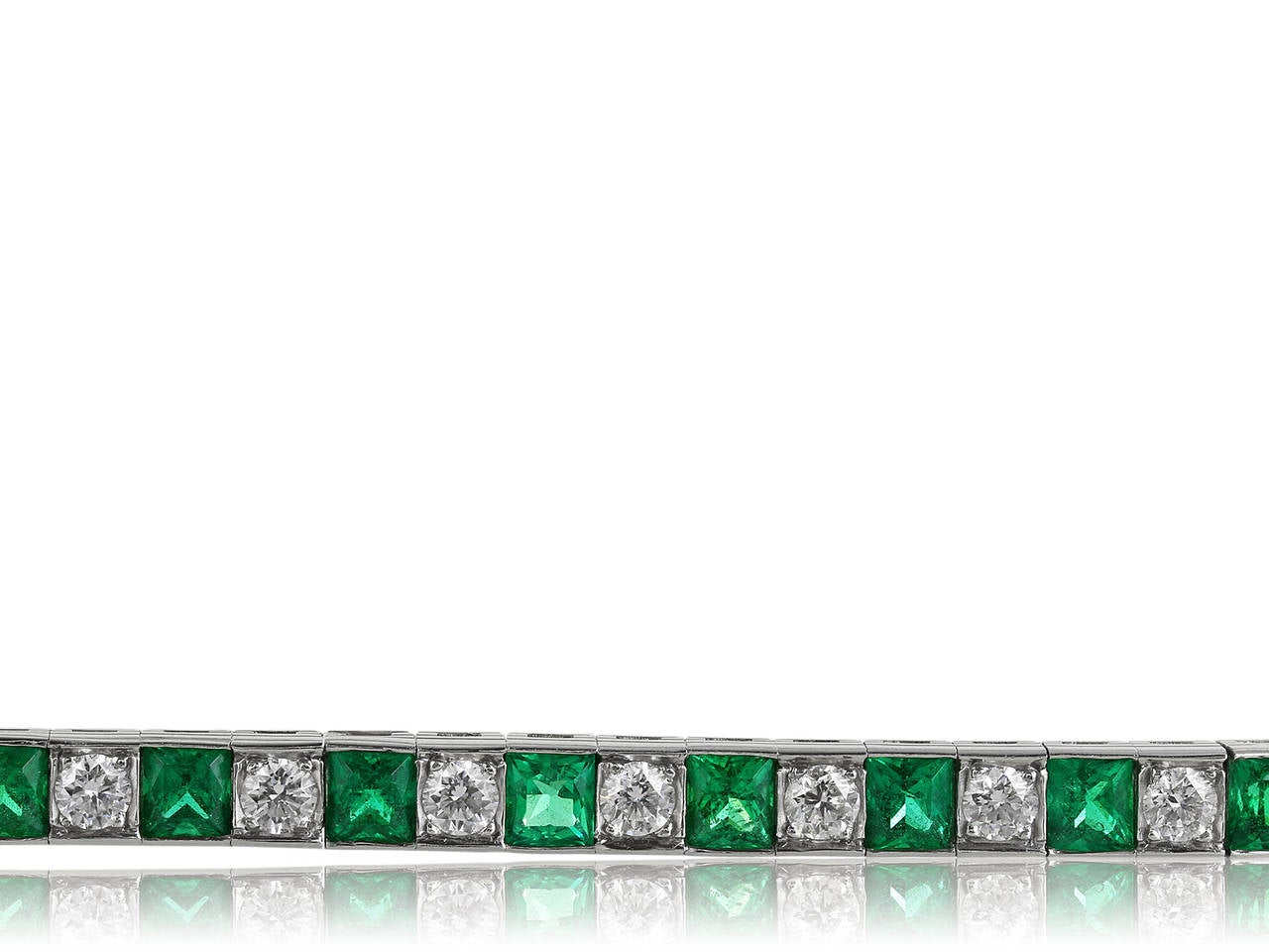 Contemporary Oscar Heyman Emerald Diamond Platinum Line Bracelet