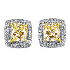 2.50 Carat Radiant Cut Canary Diamond Earrings