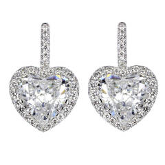 3.84 Carat Heart Shaped Diamond Drop Earrings