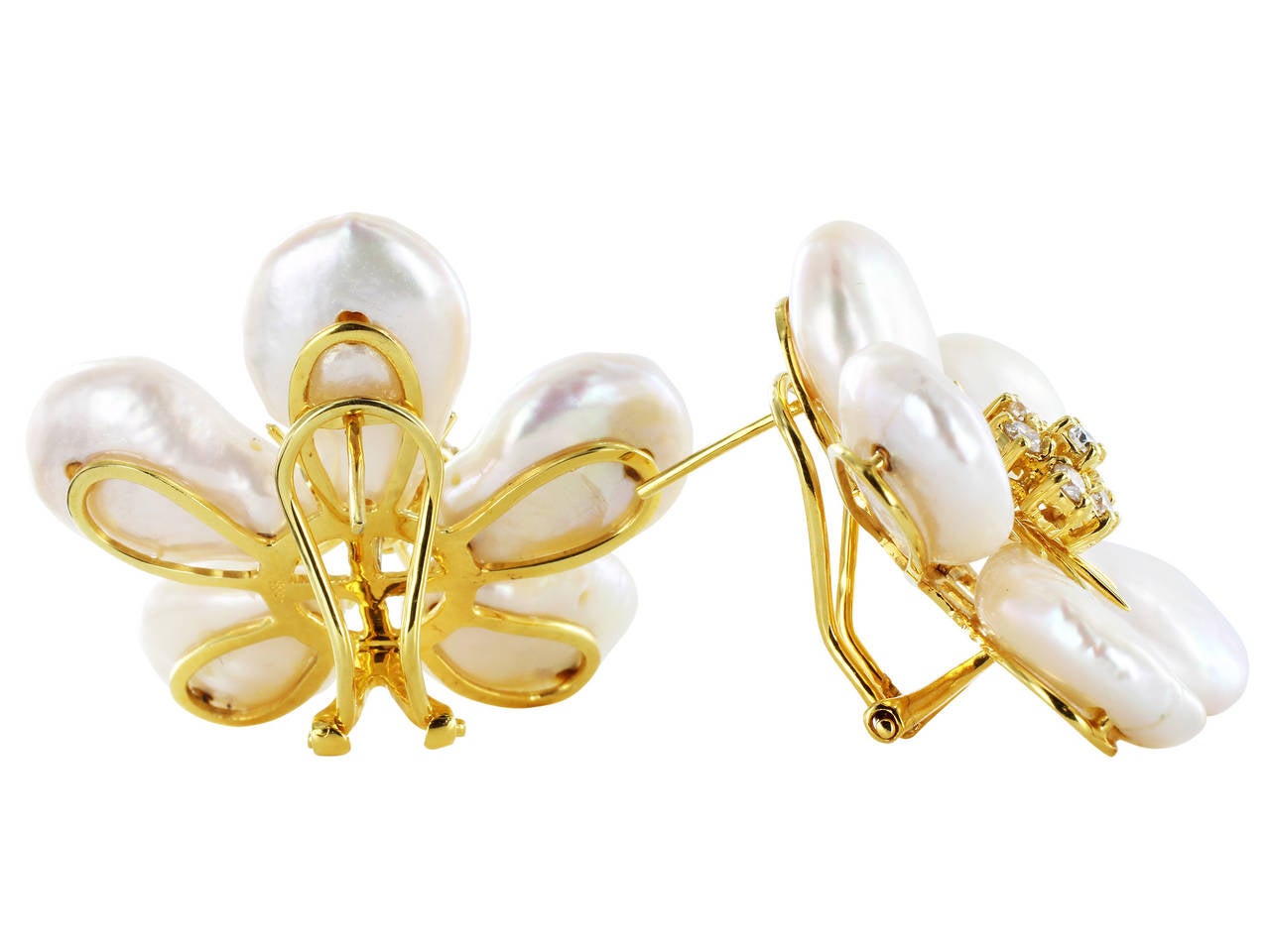 Contemporary Pearl and Diamond Earrings For Sale