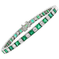 Oscar Heyman Emerald Diamond Platinum Line Bracelet