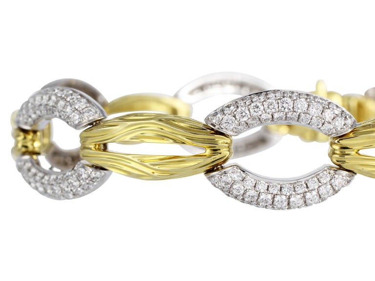 3.62 Carat Pave Diamond Two Tone Gold Textured Link Bracelet