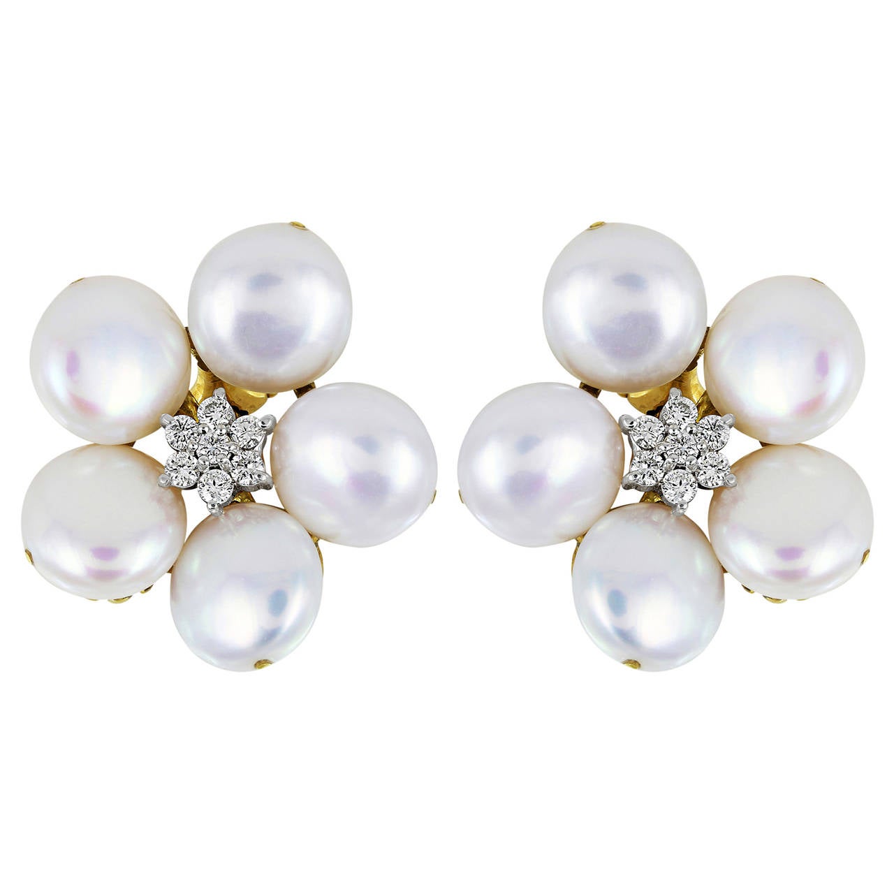 Pearl and Diamond Earrings For Sale