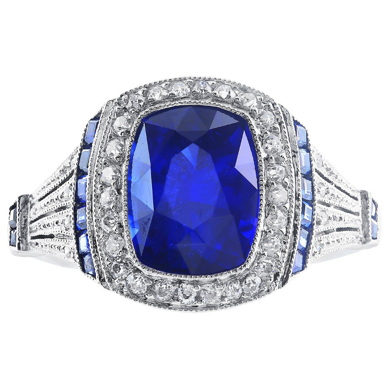 3.91 Carat Sapphire and Diamond Ring For Sale