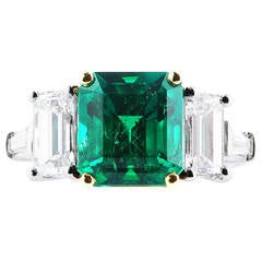 4.24 Carats Colombian Emeralds Diamond Platinum Ring 1