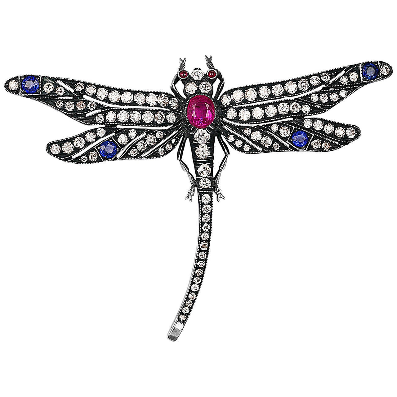 Multi-Gem Dragonfly Pin For Sale