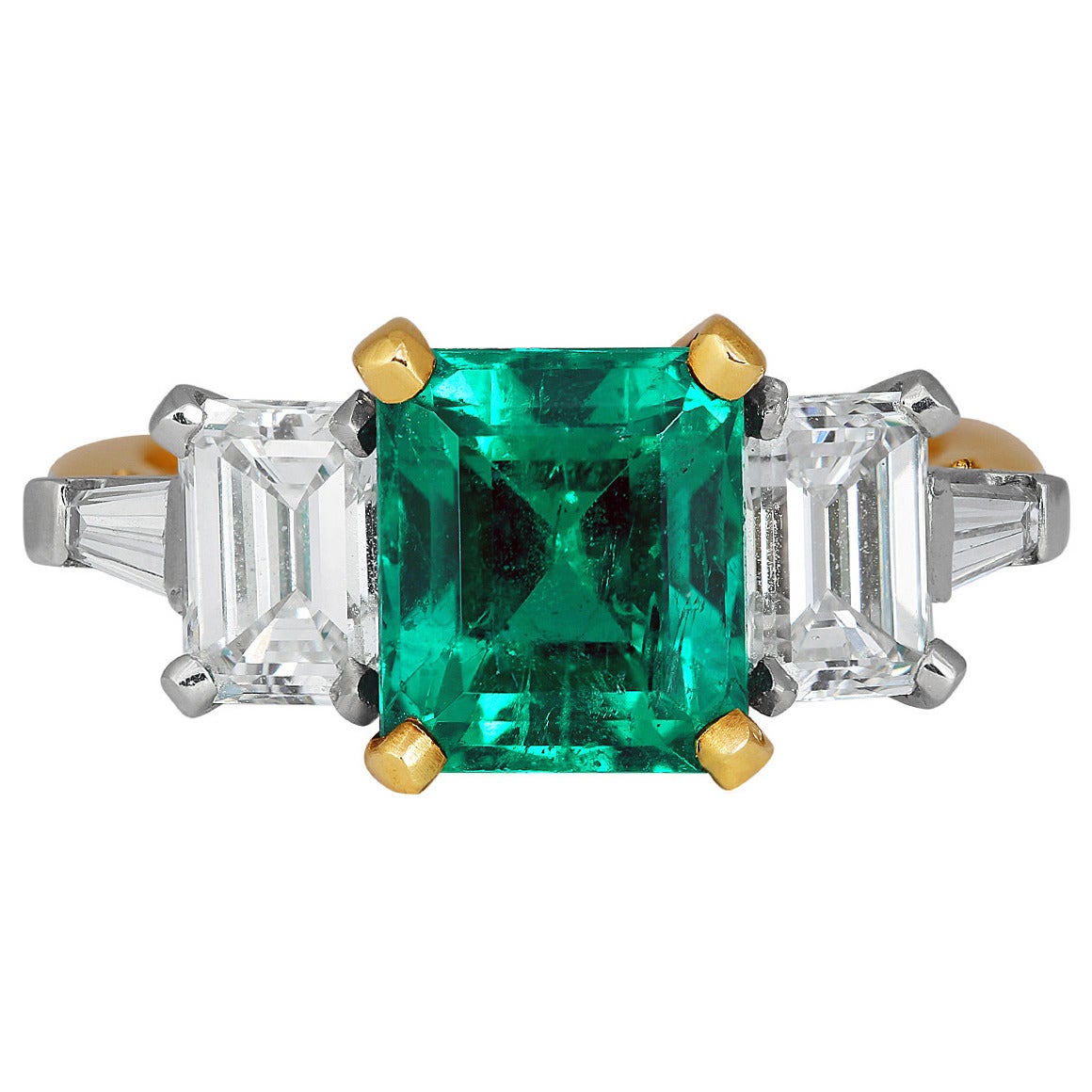 2.44 Carat Emerald Diamond Platinum Ring For Sale