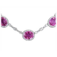 34.62 Carat Pink Sapphire Diamond Necklace