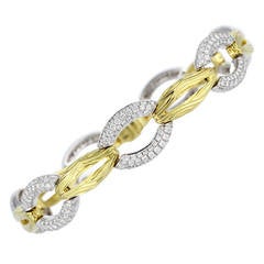 3.62 Carat Pave Diamond Two Tone Gold Textured Link Bracelet