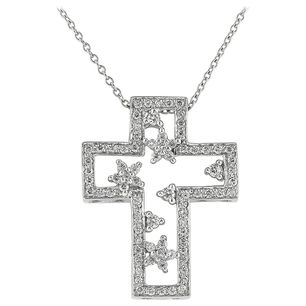 .50 Carat Diamond Platinum Cross Pendant For Sale
