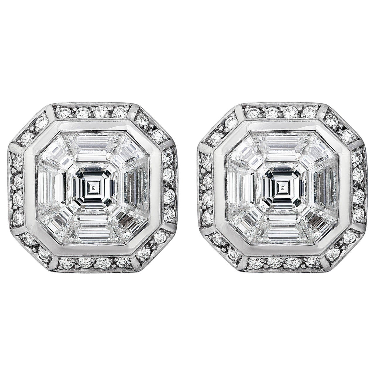 2.24 Carat Square and Baguette Diamond Gold Earrings