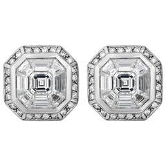 2.24 Carat Square and Baguette Diamond Gold Earrings