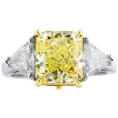 3.01 Carat Radiant Fancy Yellow Diamond Ring