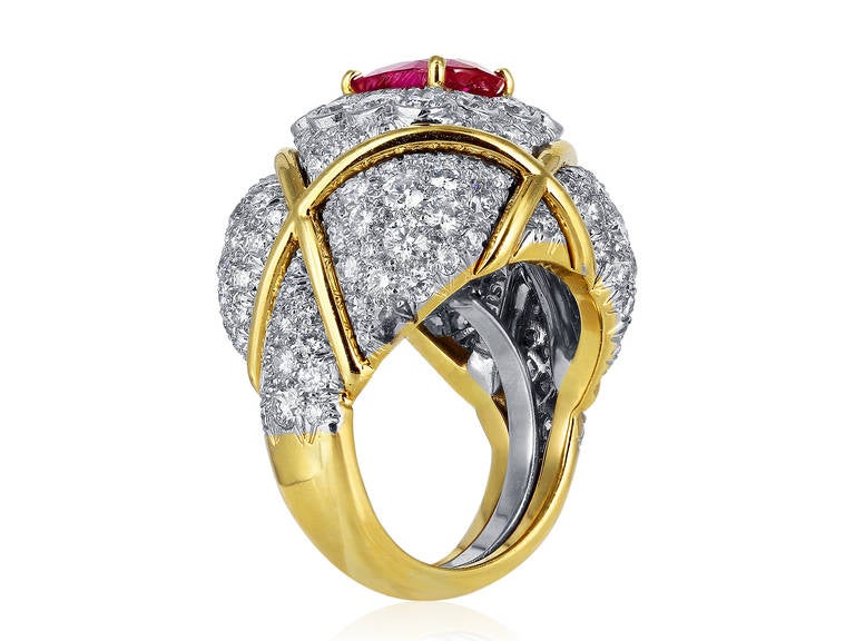 Contemporary David Webb No Heat Burma Ruby Diamond Gold Ring For Sale
