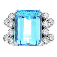 19.58 Carat Emerald Cut Aquamarine Ring