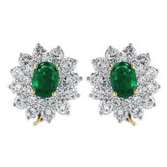 Emerald Diamond Platinum Cluster Earrings