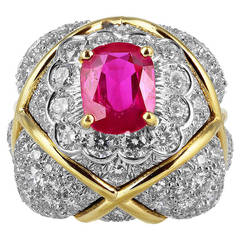 David Webb No Heat Burma Ruby Diamond Gold Ring