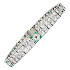 Art Deco Emerald Diamond Platinum Bracelet