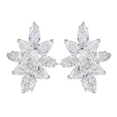 20 Carat Fancy Shape Diamond Platinum Cluster Earrings