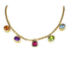 Multi-Color Gemstone Gold Necklace