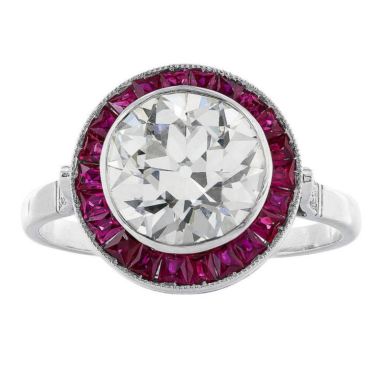 2.53 Carat Old European Cut Diamond Engagement Platinum Ring For Sale