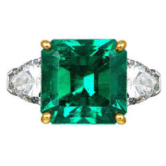 5.72 Carat Colombian Emerald Diamond Platinum Ring 10