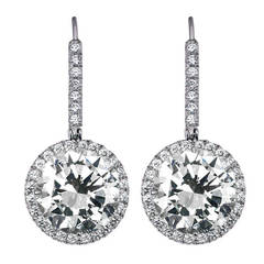 14.35 Carat Round Brilliant Diamond Platinum Drop Earrings