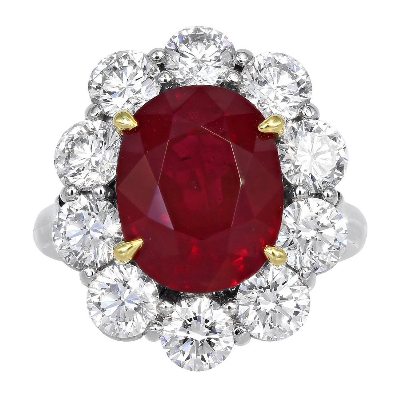 7.05 Carat Cushion Cut Burma Ruby Platinum Ring