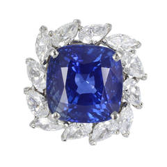 Harry Winston 16.11 Carat Sapphire Diamond Platinum Cluster Ring