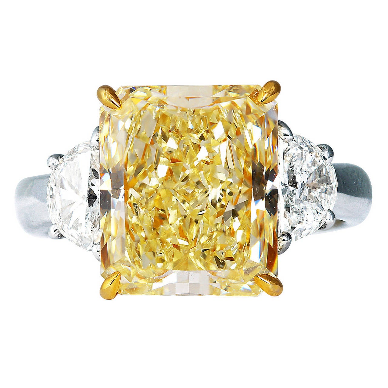 5.87 Carat Radiant Cut Canary Diamond Platinum Ring For Sale
