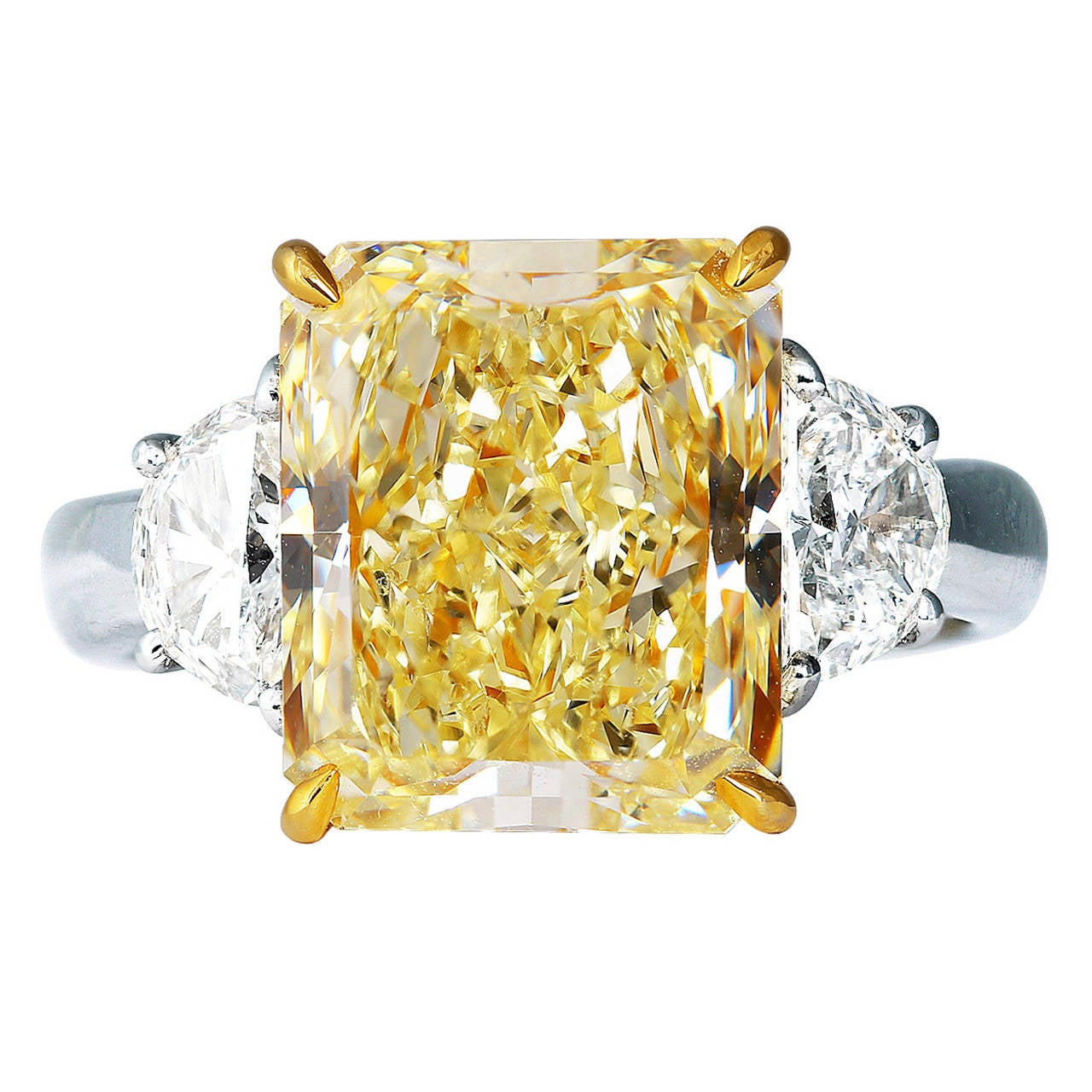 5.87 Carat Radiant Cut Canary Diamond Platinum Ring For Sale