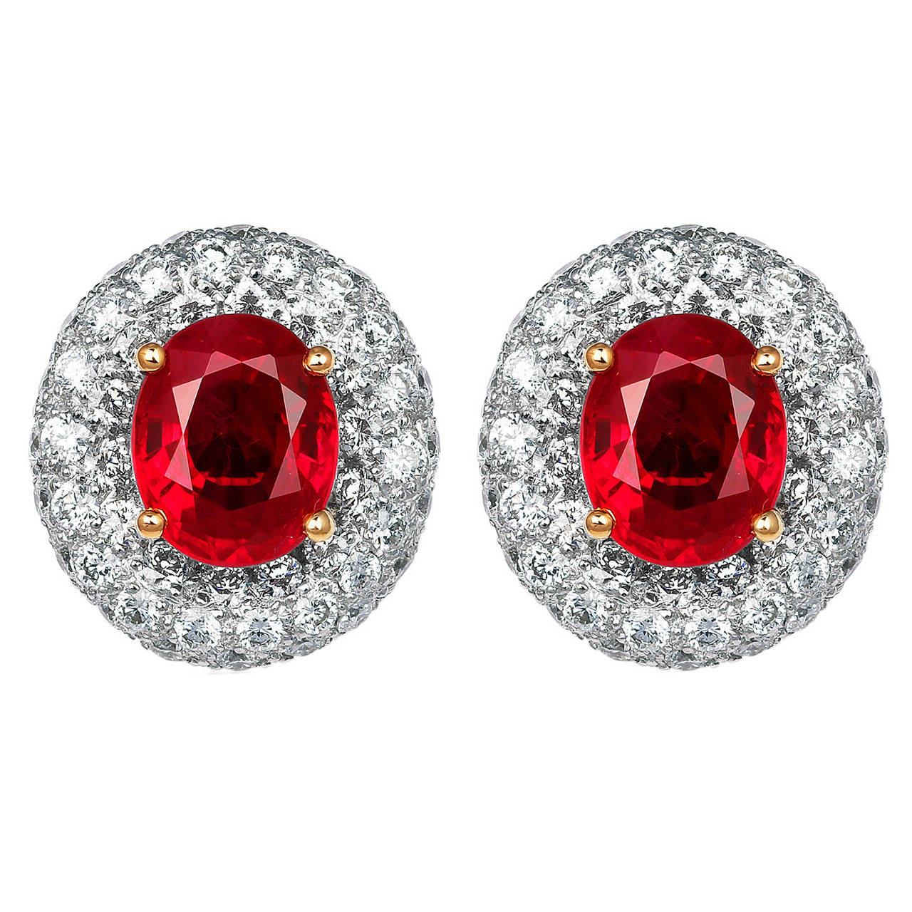 4.53 Carat Burma Ruby Cluster Earrings For Sale