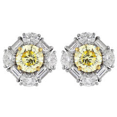 3.78 Carat Canary Diamond Cluster Earrings