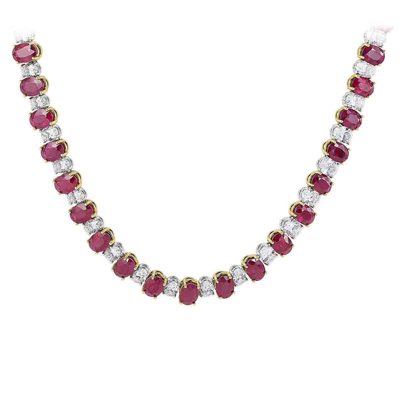 Oval Shaped Ruby Diamond Platinum Necklace For Sale