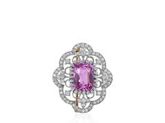 edwardian 7.50 carat Pink Topaz gold platinum brooch