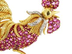 Ruby diamond gold platinum Rooster Pin