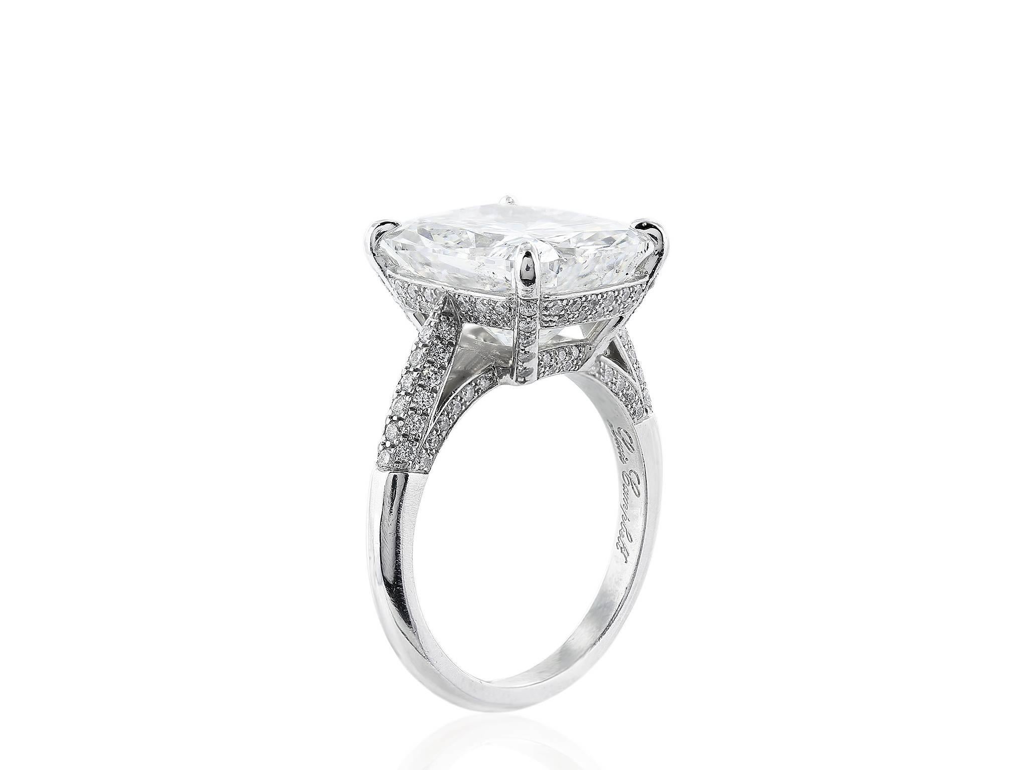 Modern 7.01 Carat Cushion Diamond Platinum Solitaire Ring For Sale