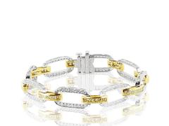 Colorless and Canary Diamond Gold Platinum Link Bracelet