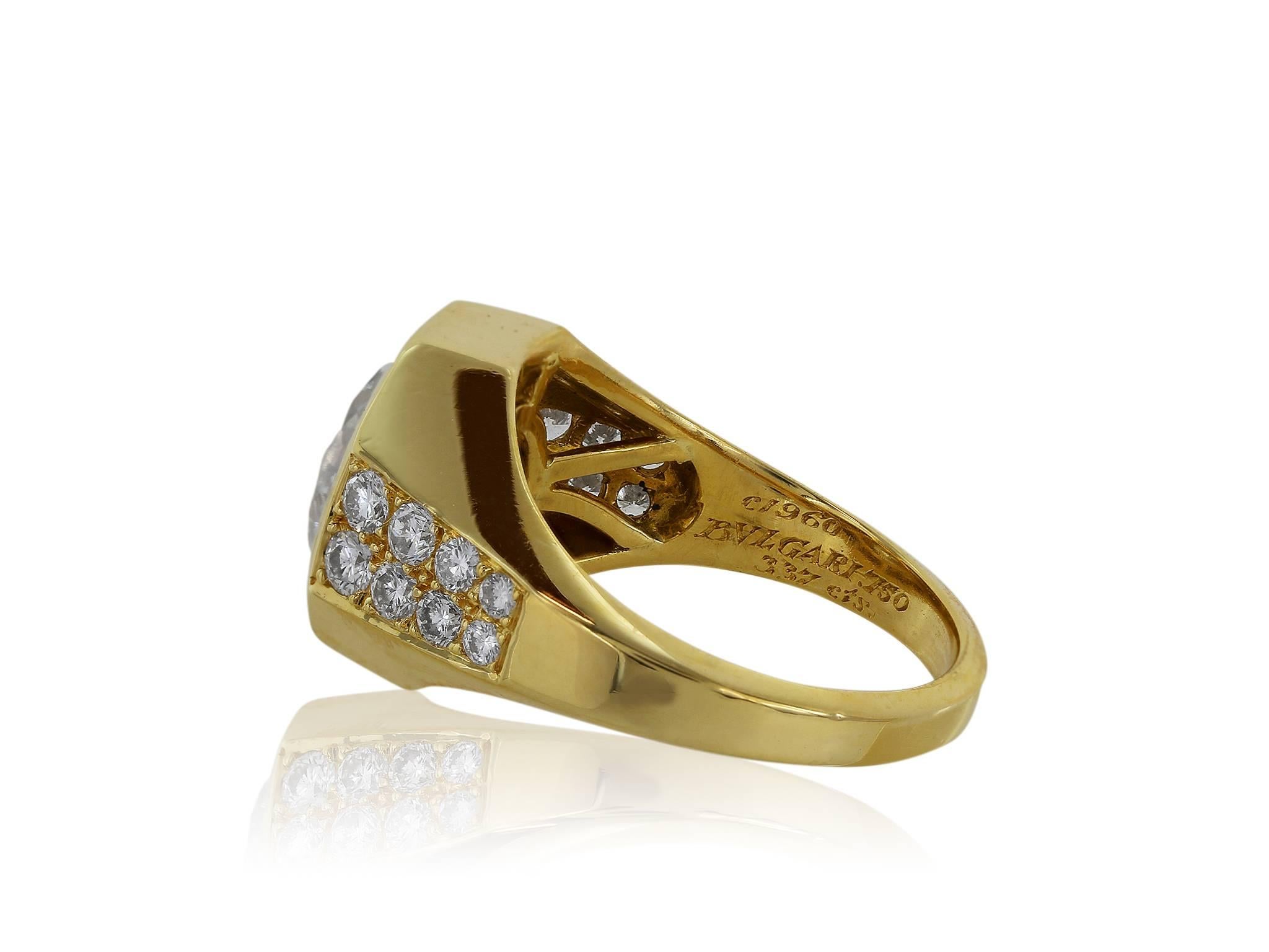 Bulgari 3.01 Carat GIA Cert Diamond Gold Ring In Excellent Condition In Chestnut Hill, MA