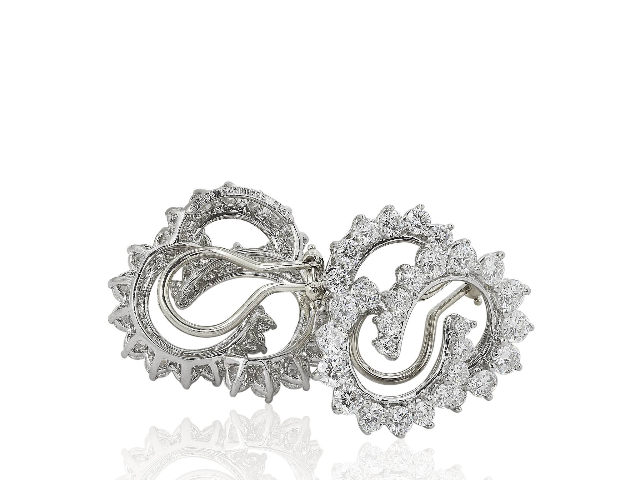 1995 Angela Cummings Diamond Platinum Clip Earrings In Excellent Condition For Sale In Chestnut Hill, MA