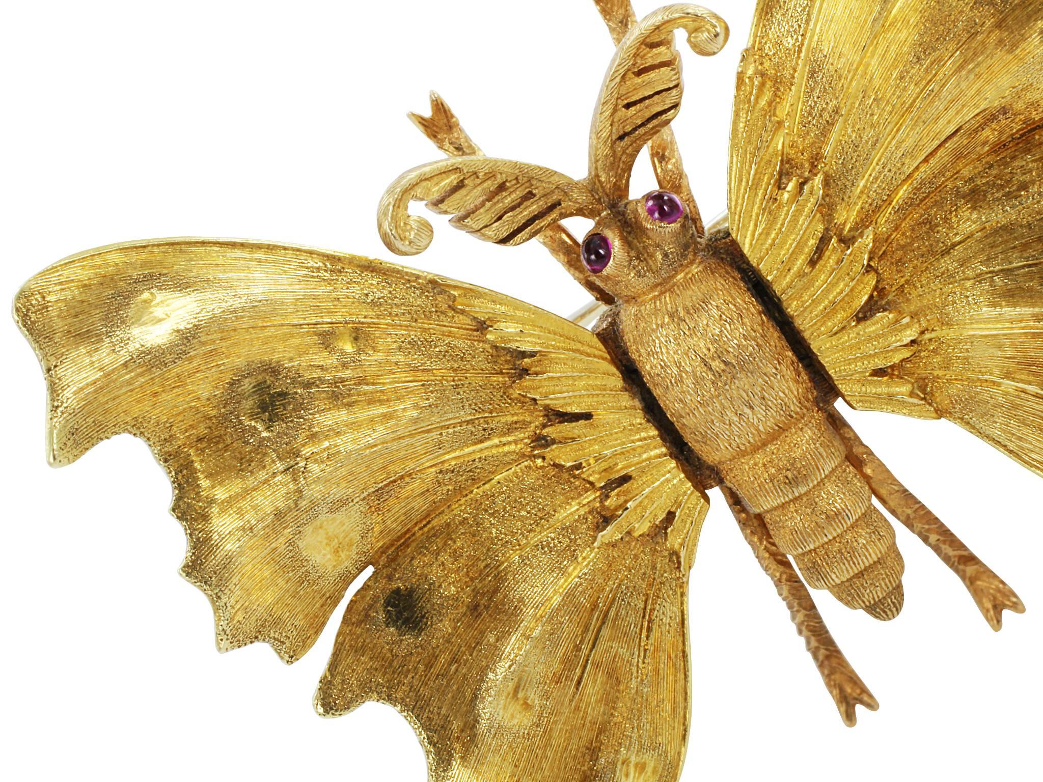 18 karat yellow gold hand etched estate butterfly pin, signed M. Buccellati. 