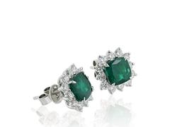 2.39 Carat Emerald Diamond Gold Cluster Earrings