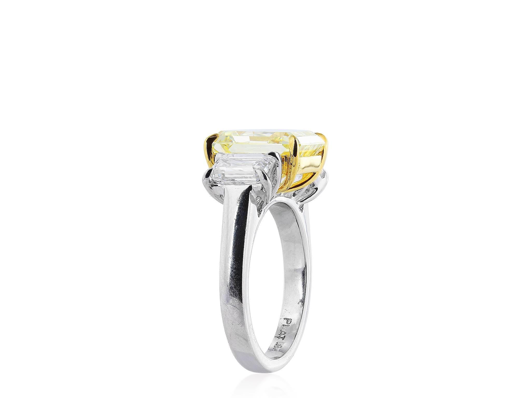 canary emerald cut diamond ring