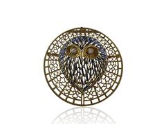 Enamel Diamond Gold Owl Pin Pendant