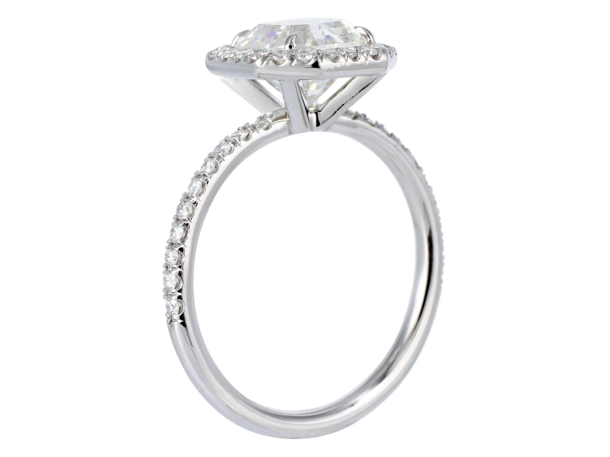 2.37 Carat GIA Certificate Asscher Cut Diamond Platinum Halo Ring In Excellent Condition For Sale In Chestnut Hill, MA