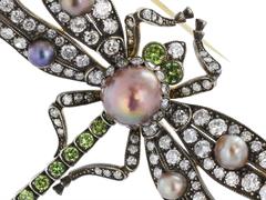 Natural Pearl Diamond Gold Dragonfly Pin