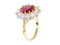 3.03 Carat Cushion Cut Burma Ruby Diamond Two-Color Gold Ring